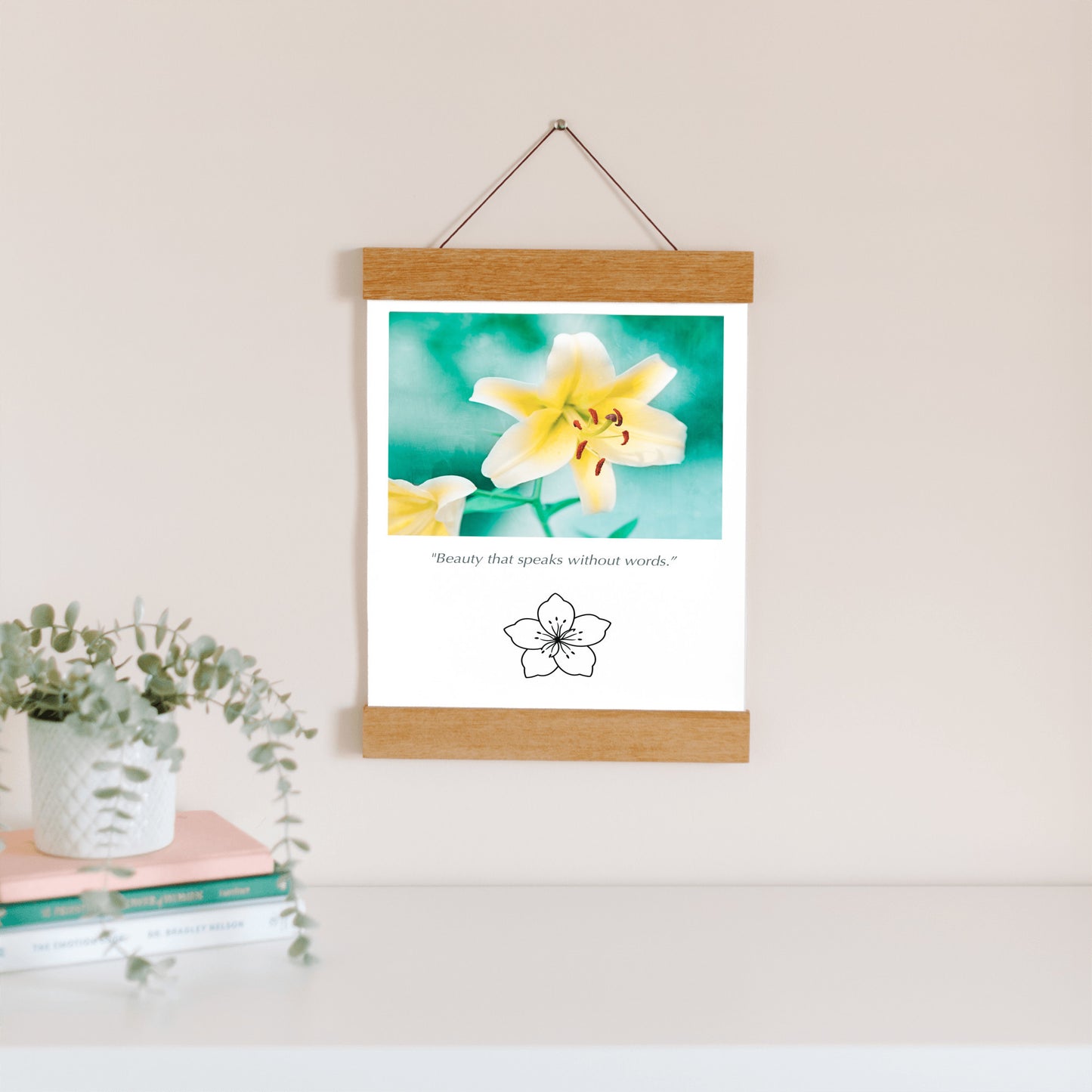 Yellow Lily Flower, Teal Nature Canvas Art
