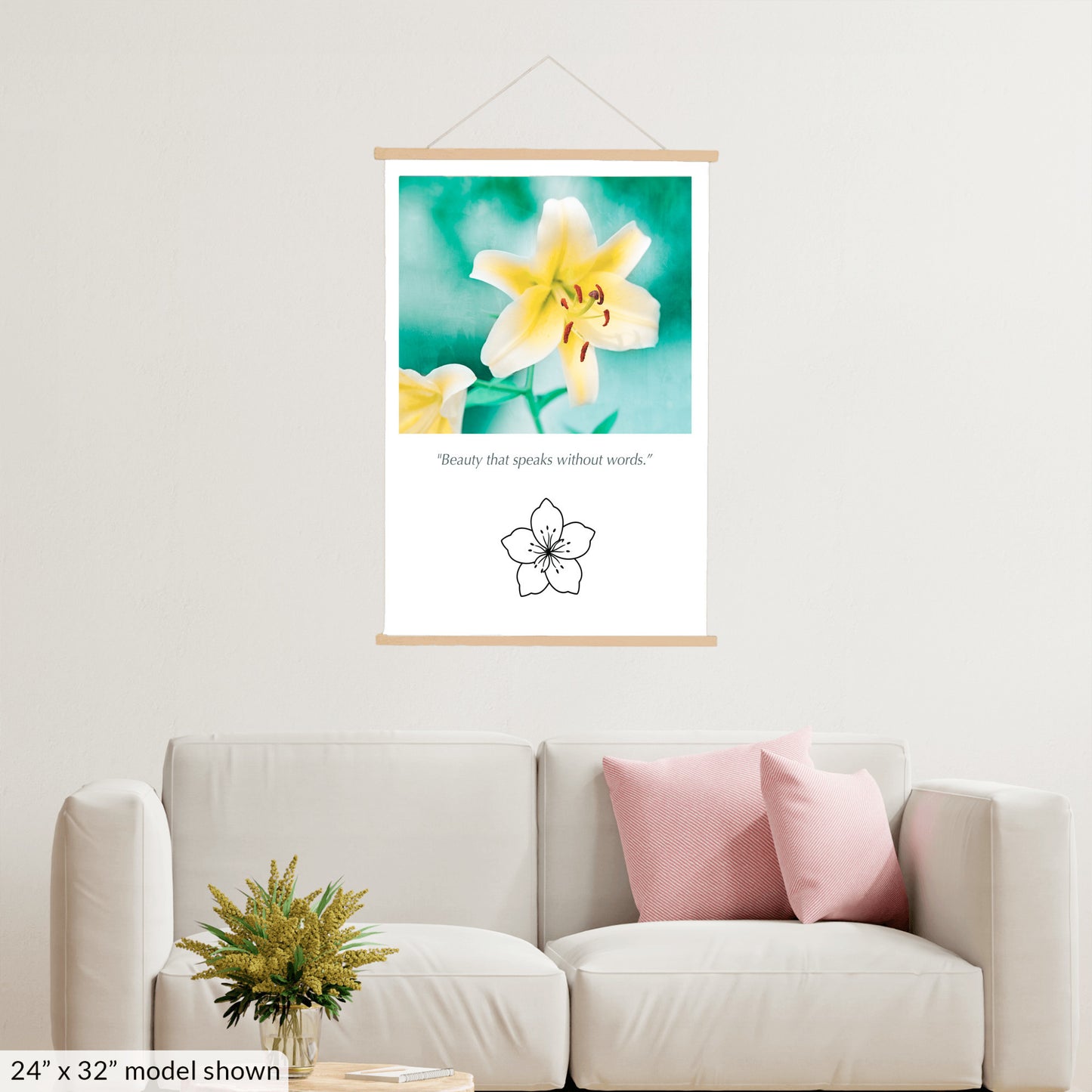 Yellow Lily Flower, Teal Nature Canvas Art