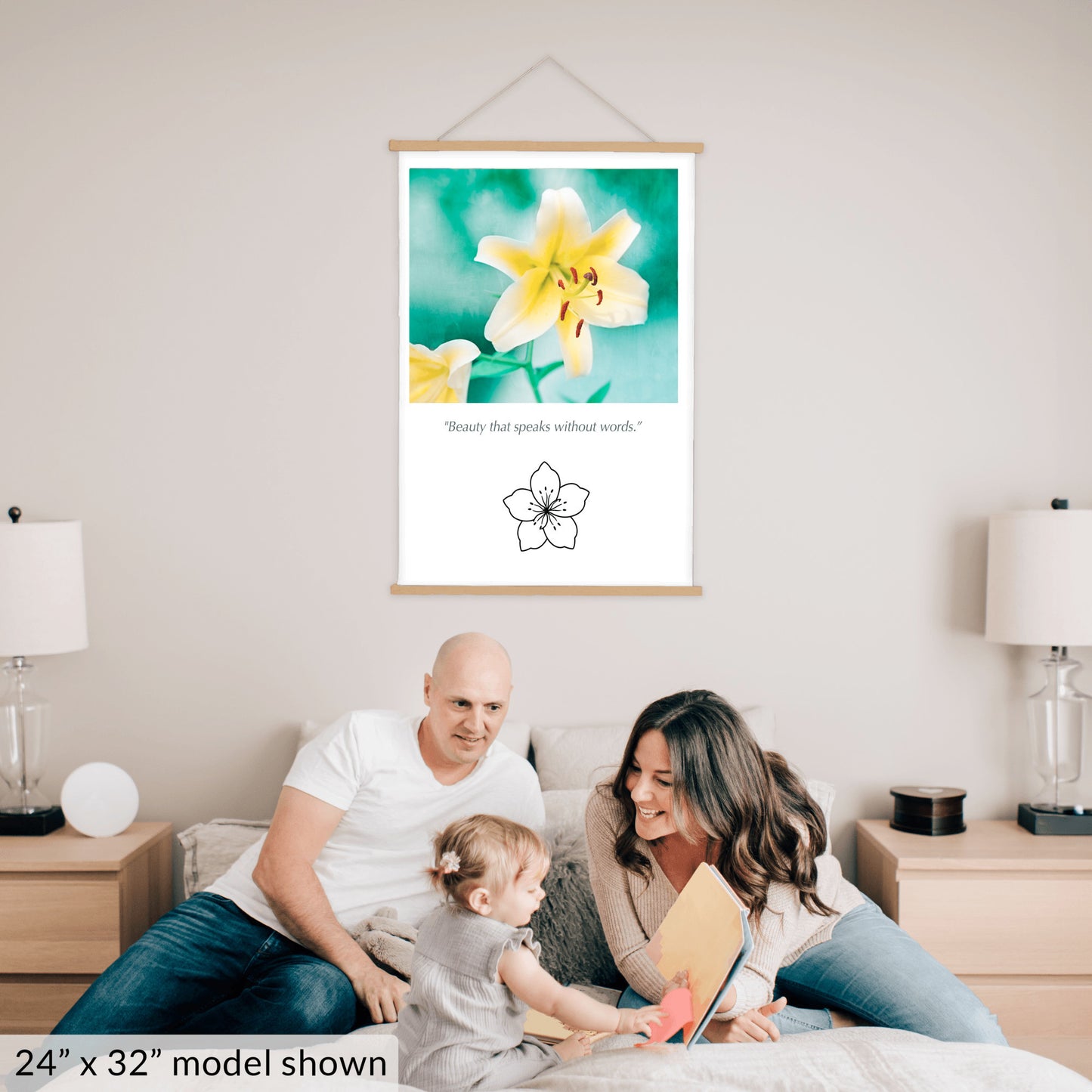 Yellow Lily Flower, Teal Nature Canvas Art