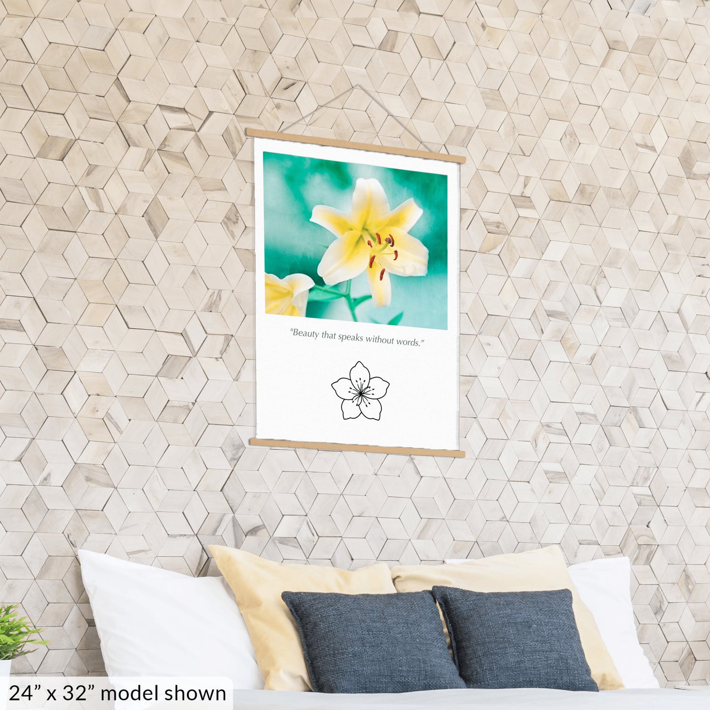 Yellow Lily Flower, Teal Nature Canvas Art