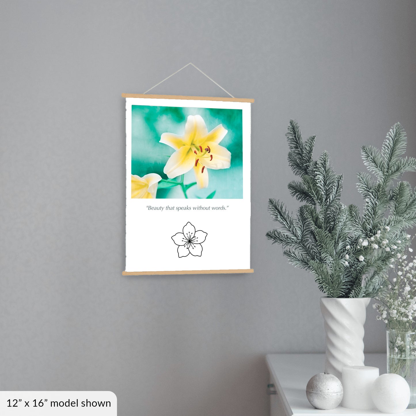 Yellow Lily Flower, Teal Nature Canvas Art