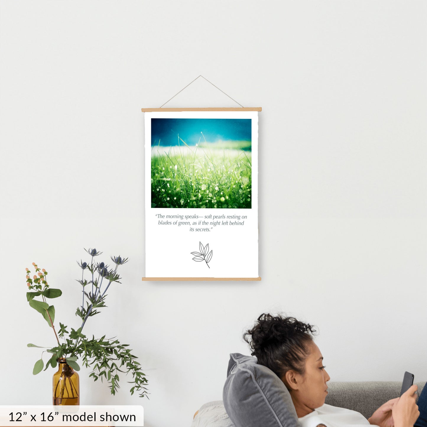 Green Blue Water Dew Drops, Grass Nature Canvas