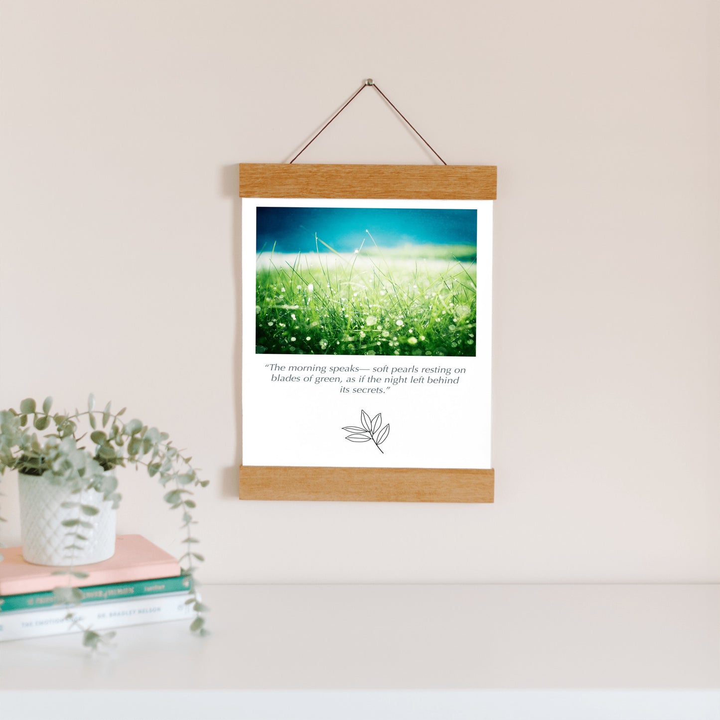 Green Blue Water Dew Drops, Grass Nature Canvas