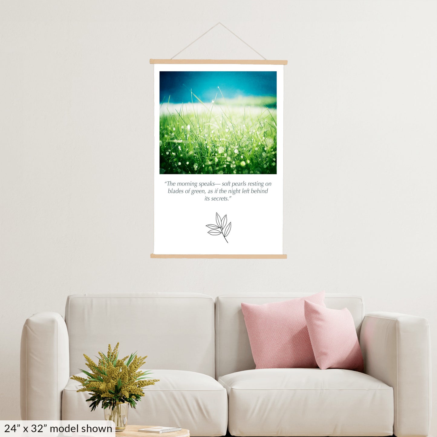 Green Blue Water Dew Drops, Grass Nature Canvas
