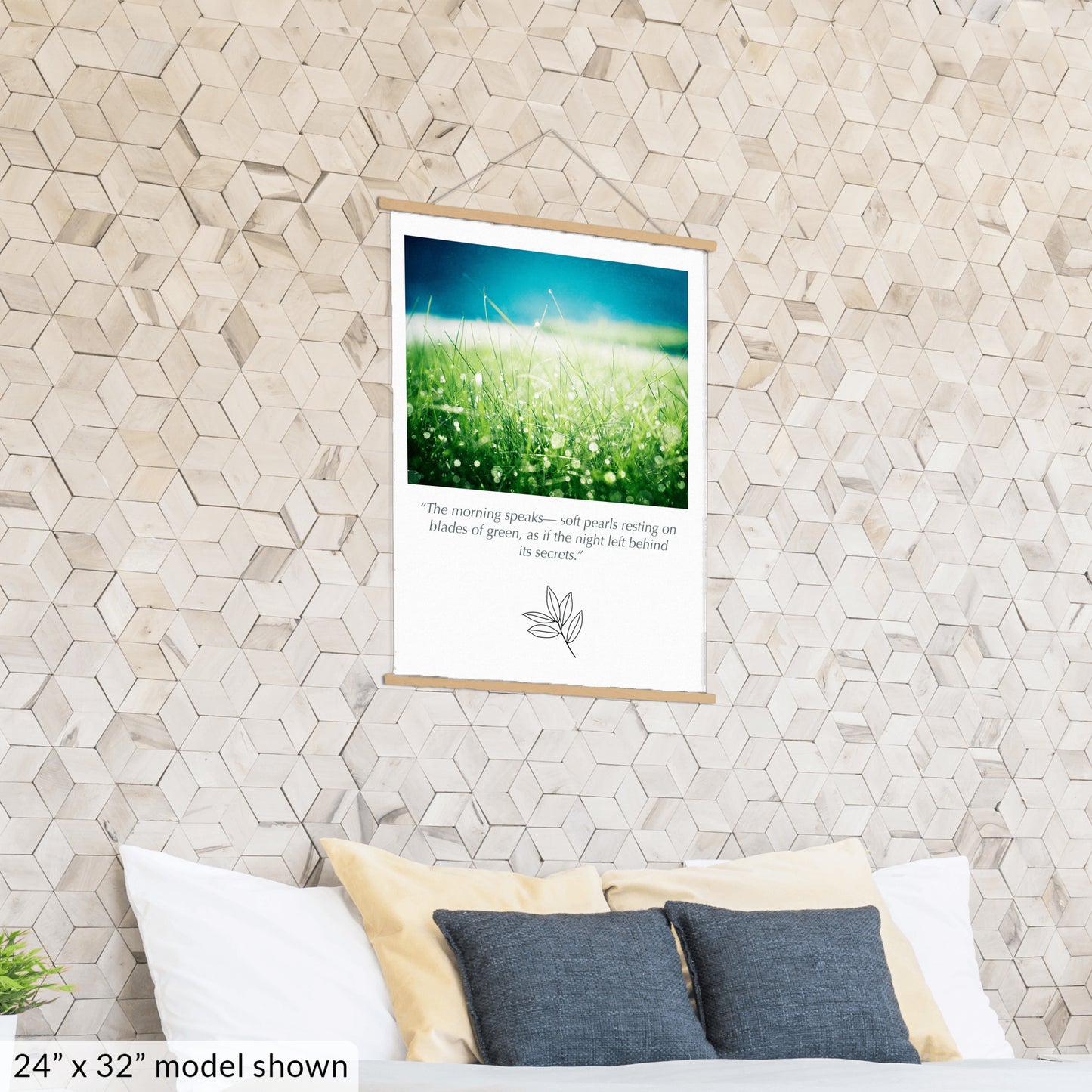 Green Blue Water Dew Drops, Grass Nature Canvas