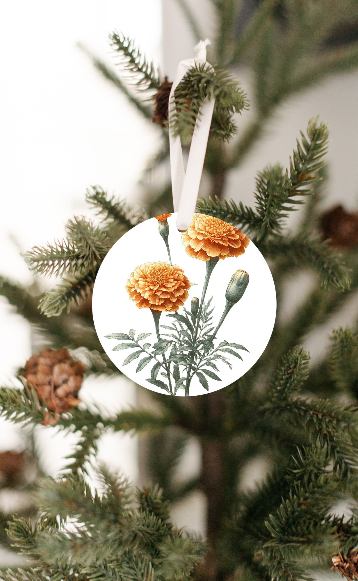 Marigold Flower Christmas Ornament, Nature Gift