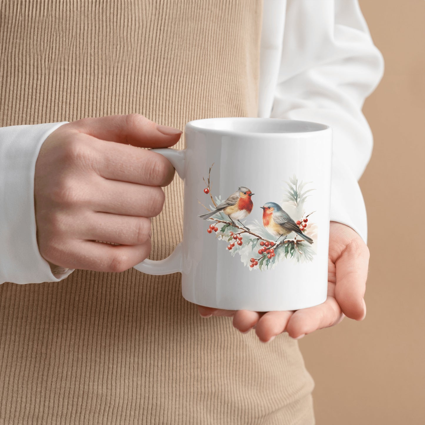 Christmas Songbirds Mug, Holiday Bird Gift