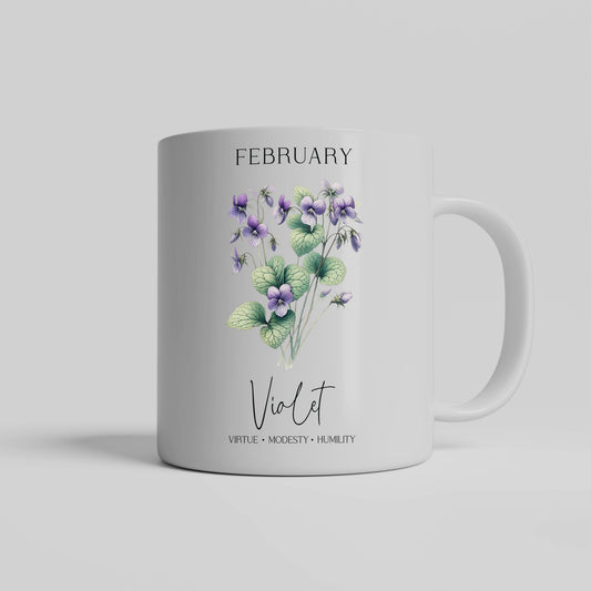 February Violet Mug, Flower Birthday Gift