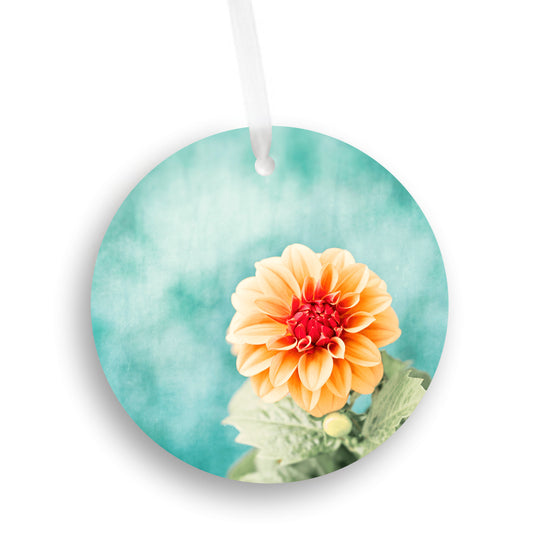 Dahlia Flower Ornament Gift, Turquoise Orange Christmas Tree Decor
