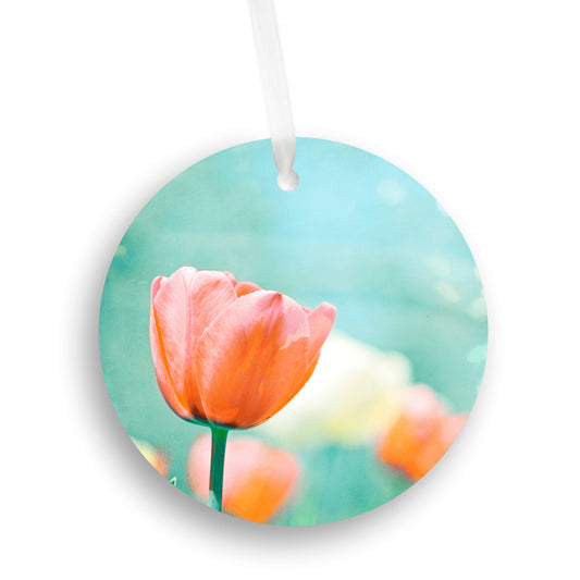 Aqua Orange Flower, Christmas Ornament Gift