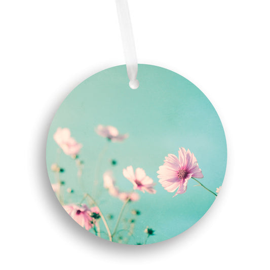 Flower Christmas Ornament, Pastel Pink Teal Gift