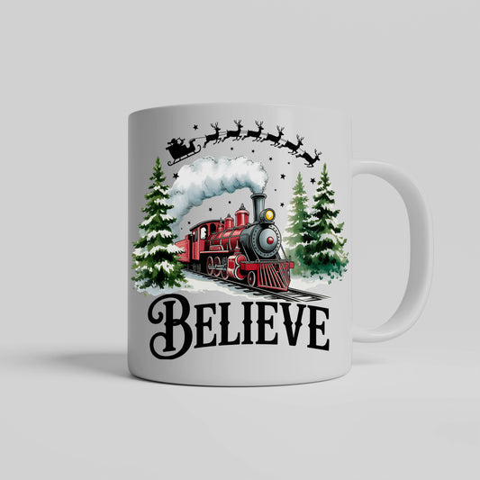 Christmas Train North Pole Mug, Believe Holiday Gift