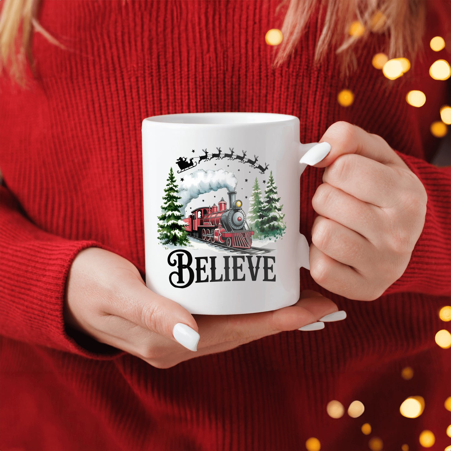 Christmas Train North Pole Mug, Believe Holiday Gift