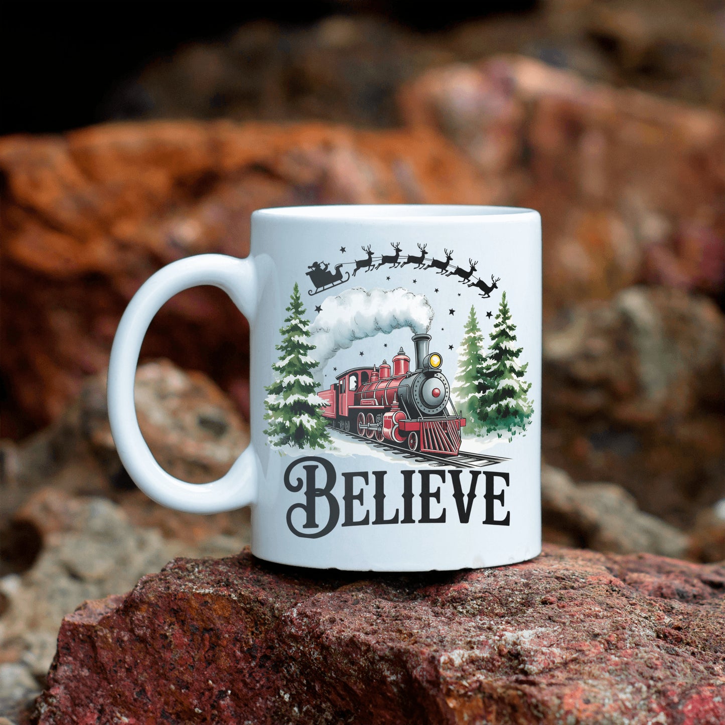 Christmas Train North Pole Mug, Believe Holiday Gift