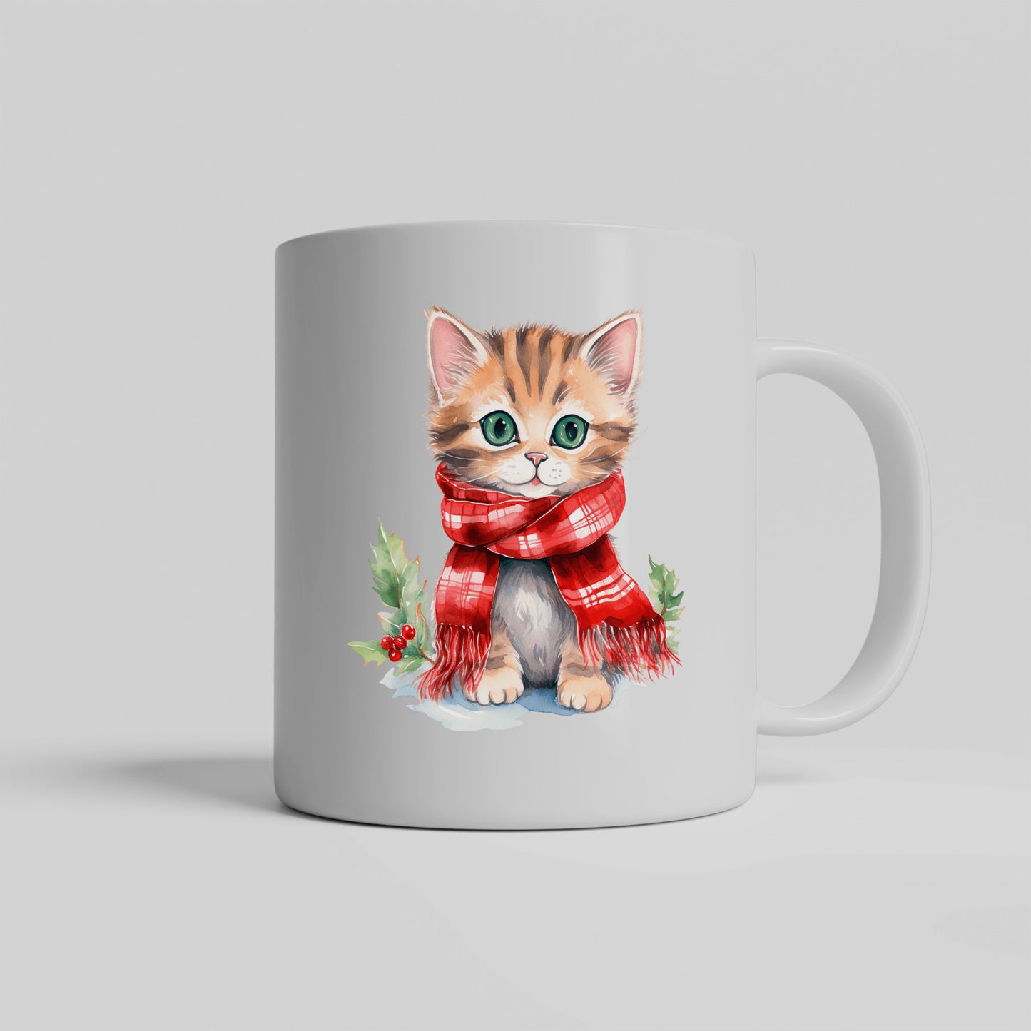 Cute Cat Christmas Mug, Kitten Holiday Kitchen Decor