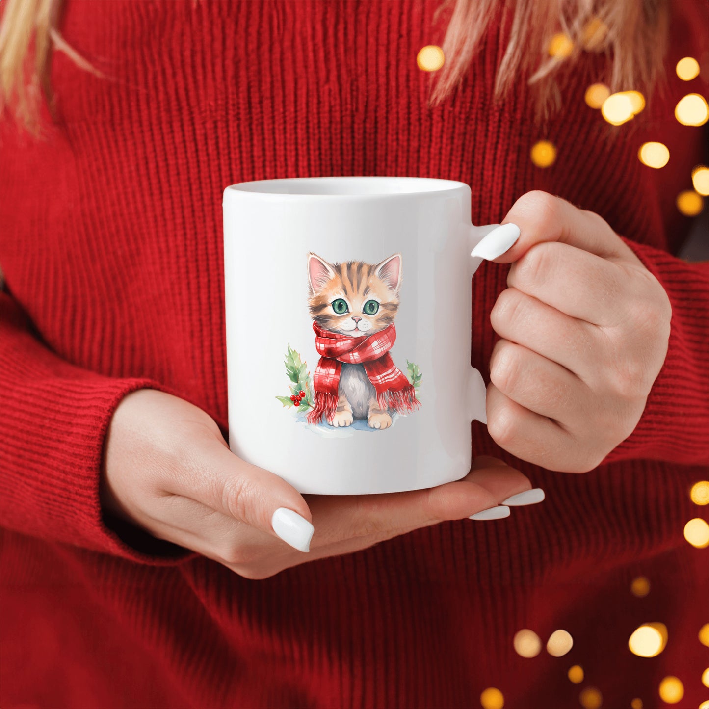 Cute Cat Christmas Mug, Kitten Holiday Kitchen Decor