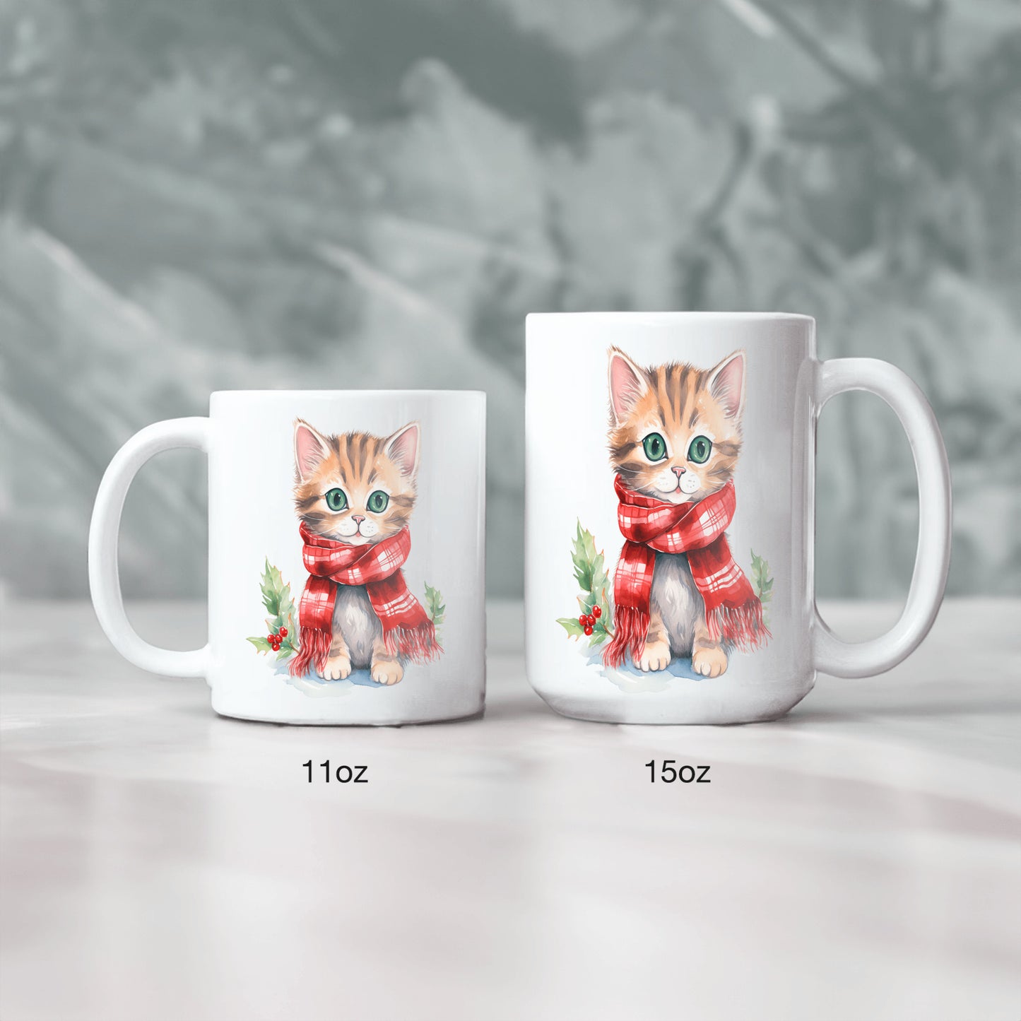 Cute Cat Christmas Mug, Kitten Holiday Kitchen Decor