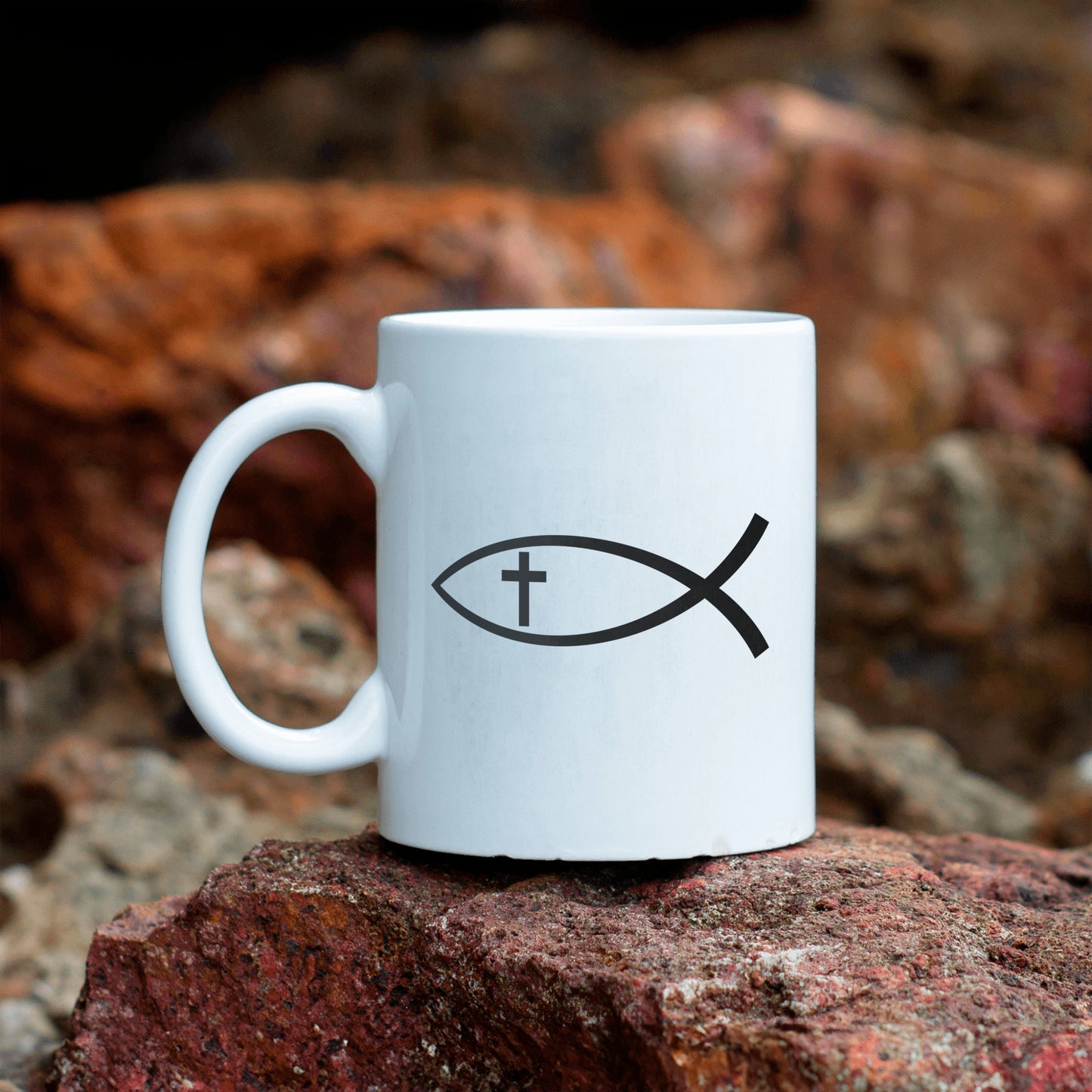 Christian Mug, Cross Fish God Gift