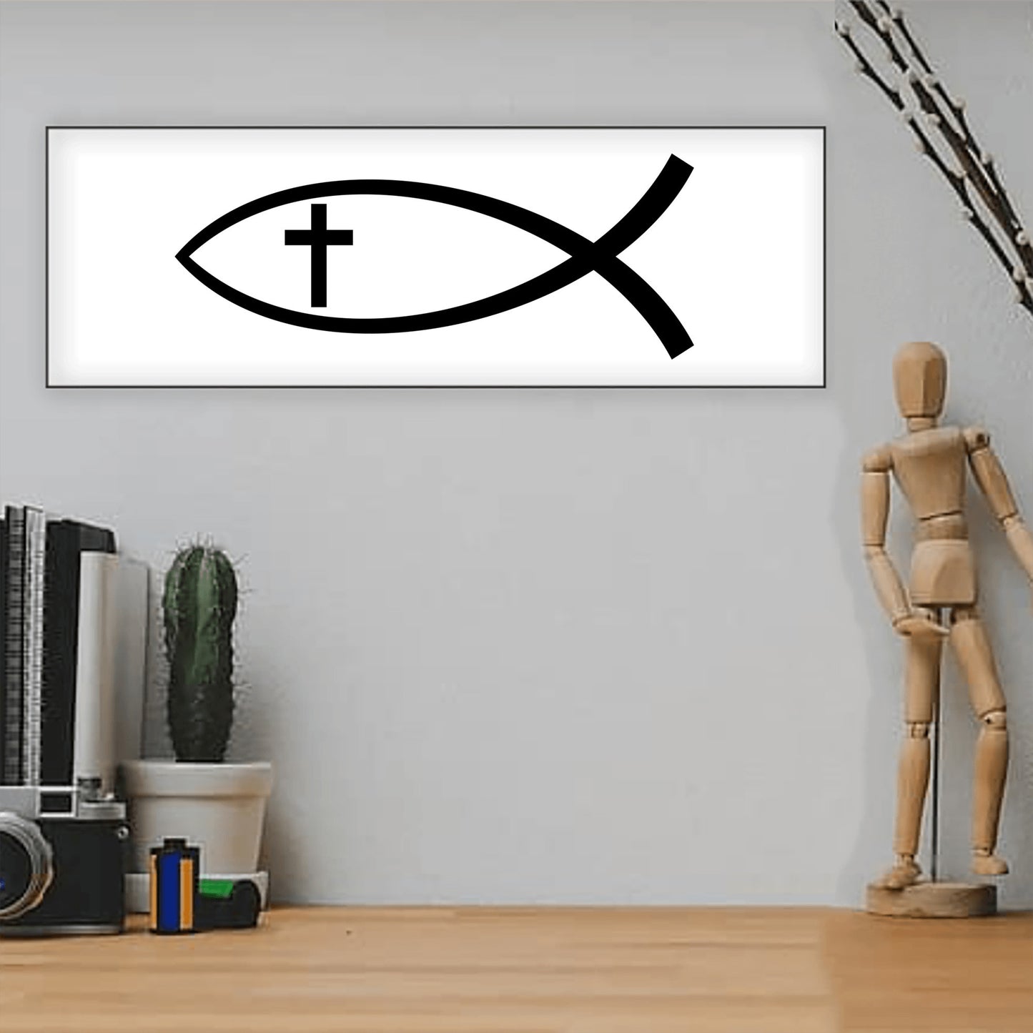 Christian Fish Cross Sign, Modern Christianity Decor