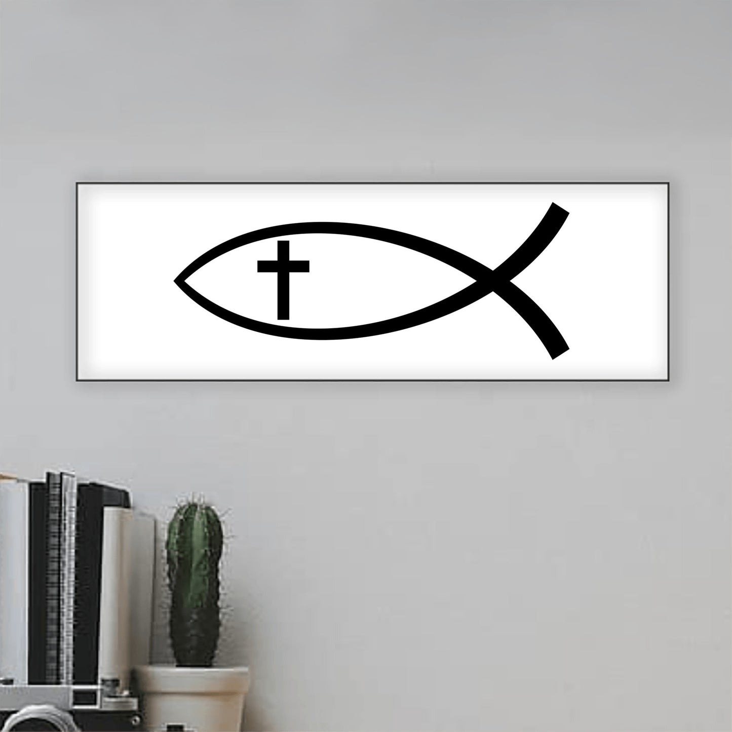 Christian Fish Cross Sign, Modern Christianity Decor