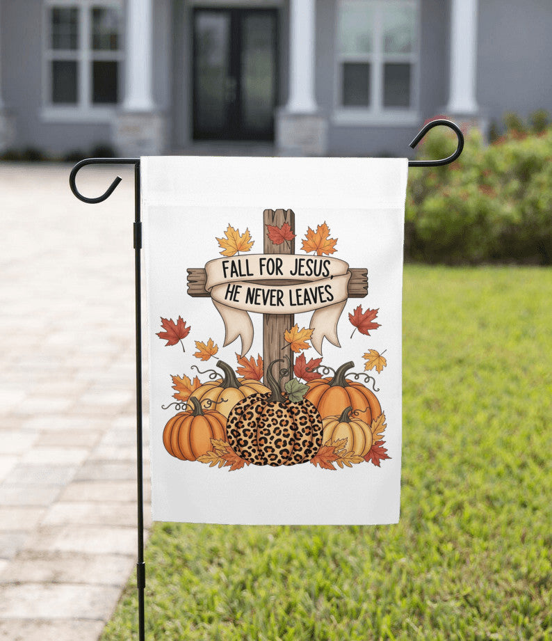 Jesus Autumn Garden Flag, Fall Leaves Outdoor Decor