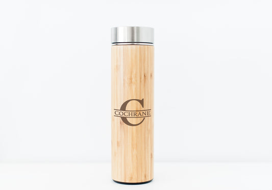 Personalized Water Bottle, Organic Bamboo Exterior