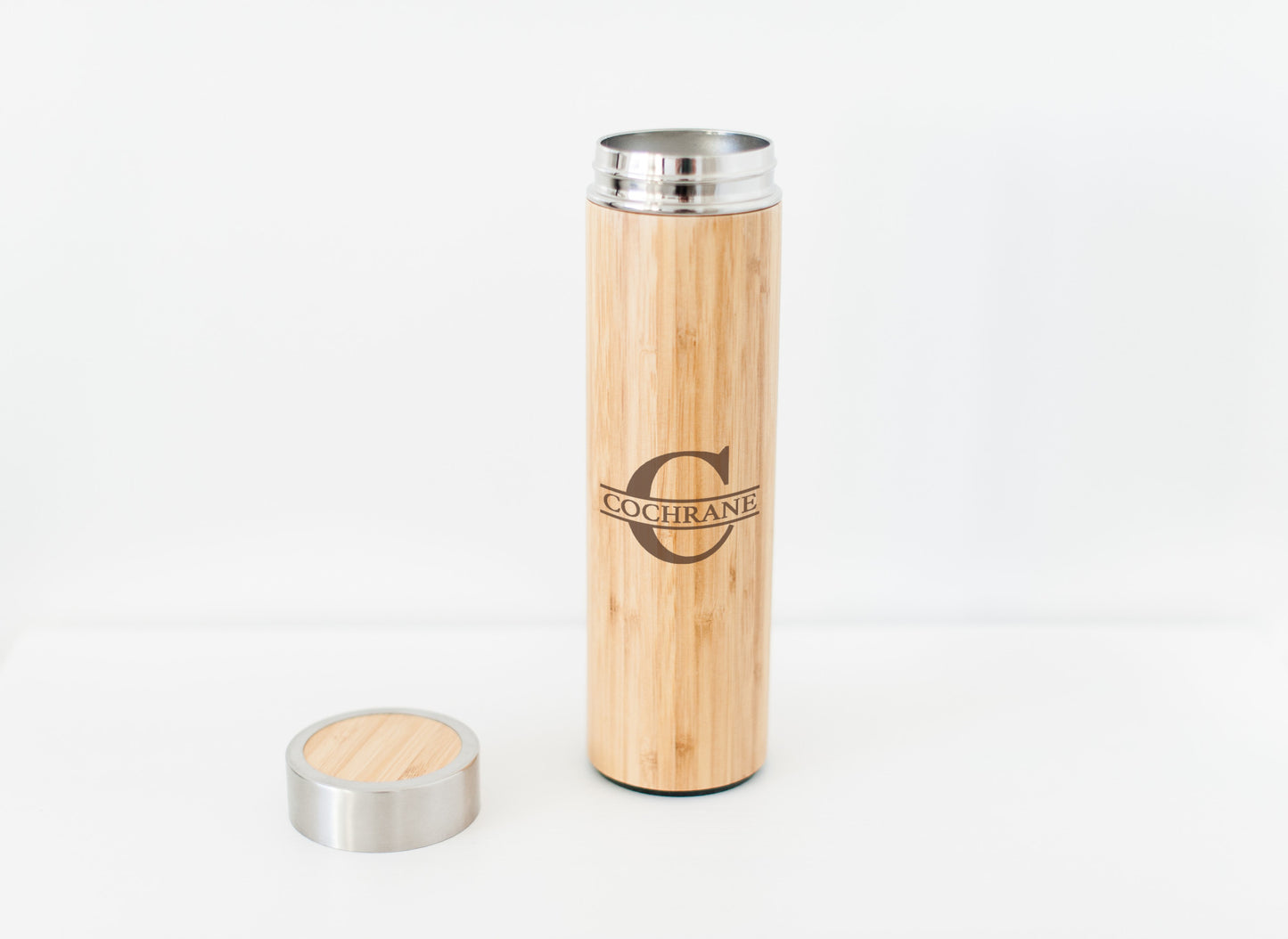 Personalized Water Bottle, Organic Bamboo Exterior