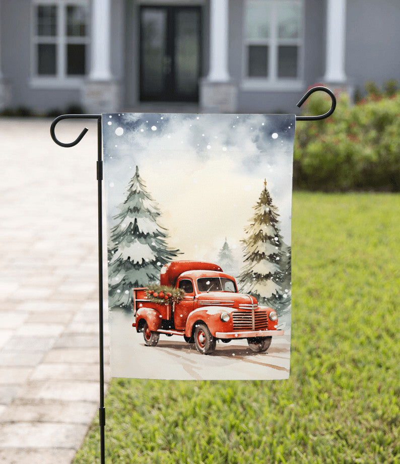 Christmas Red Truck, Holiday Garden Flag
