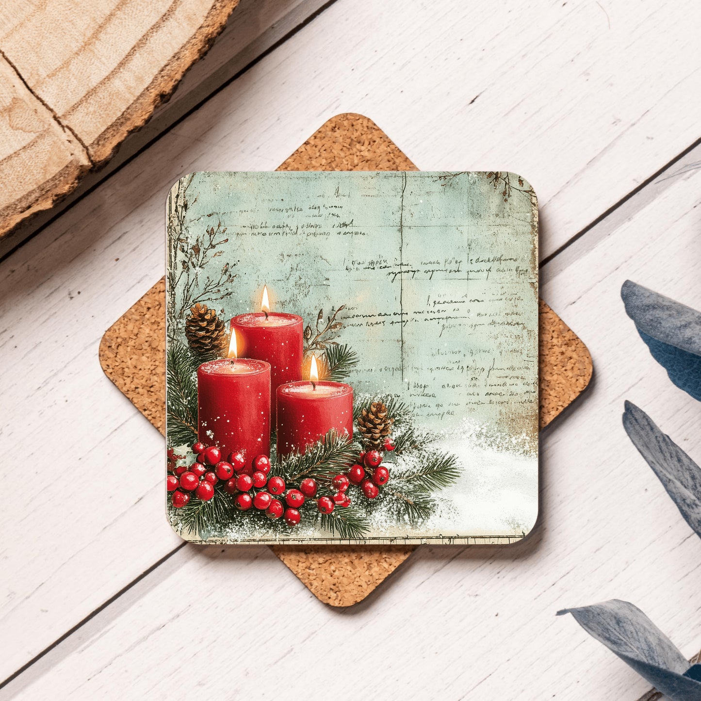 Christmas Coasters Gift, Red Holiday Decor