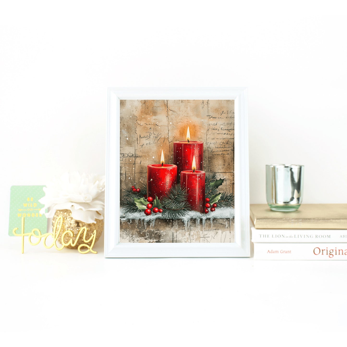 Christmas Art Print, Holiday Decor Red Wall Art