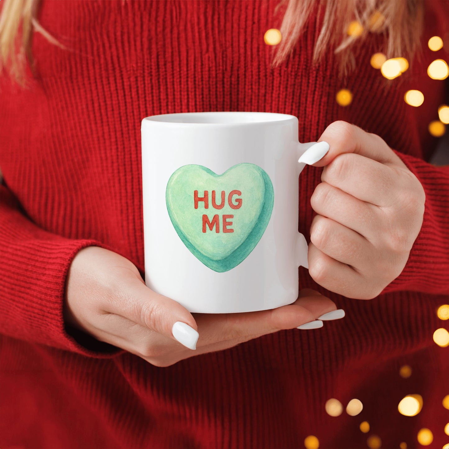 Valentine's Day Mug Gift, Candy Heart Hug Me Drinkware