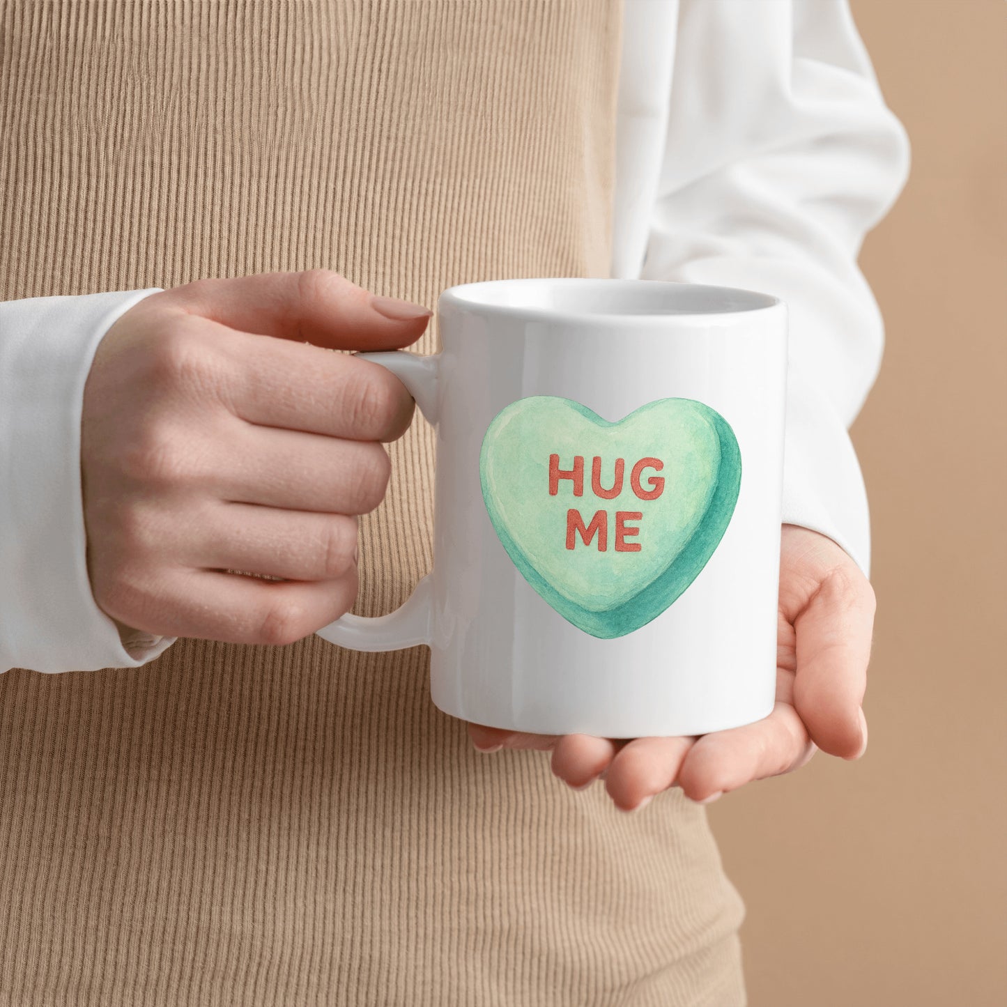 Valentine's Day Mug Gift, Candy Heart Hug Me Drinkware