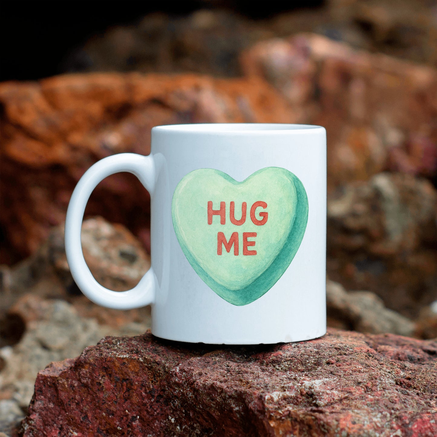 Valentine's Day Mug Gift, Candy Heart Hug Me Drinkware