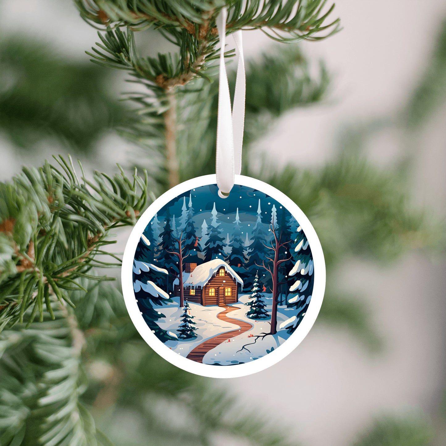 Winter Ornament for Christmas Tree, Blue Holiday Nature Decor