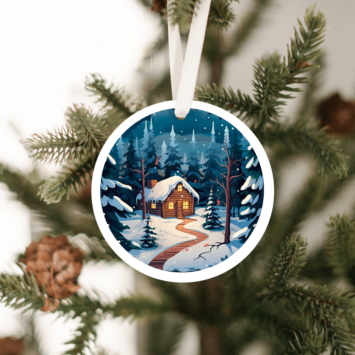 Winter Ornament for Christmas Tree, Blue Holiday Nature Decor