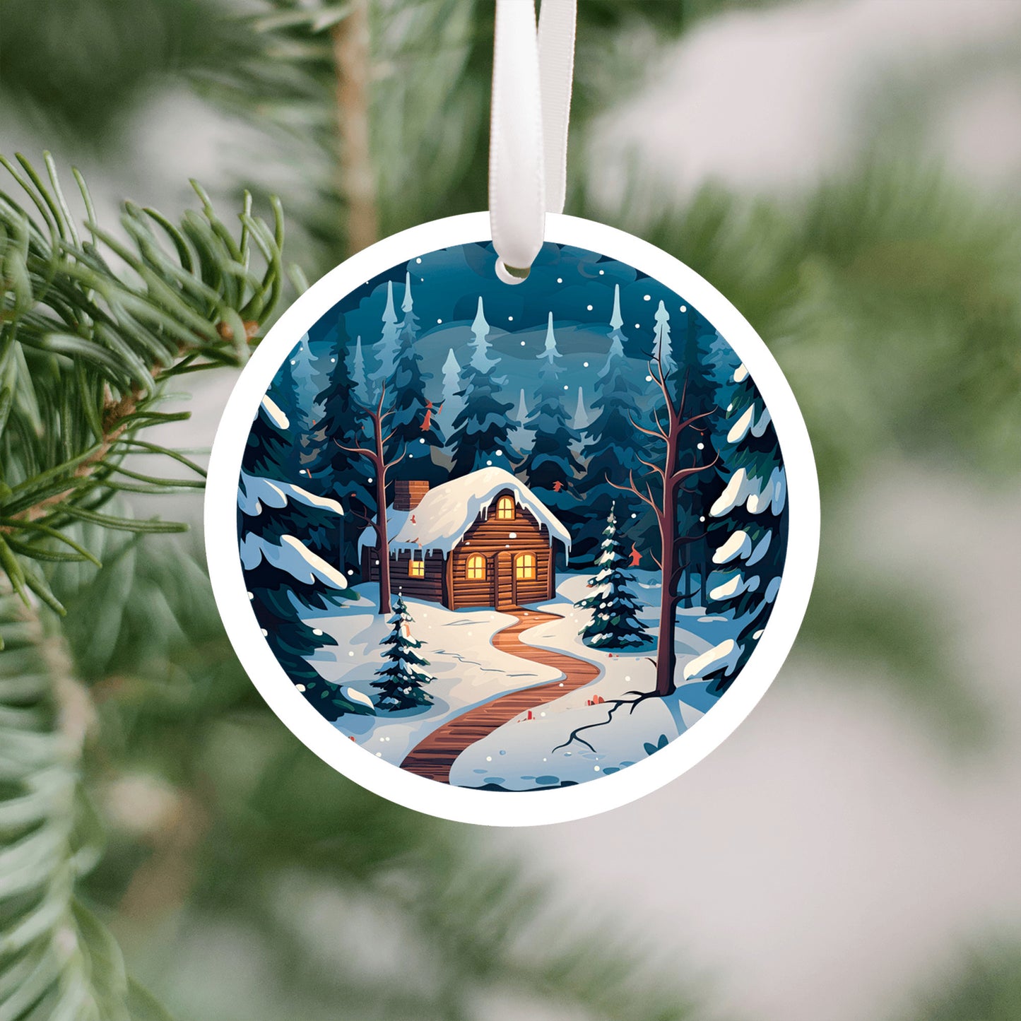 Winter Ornament for Christmas Tree, Blue Holiday Nature Decor